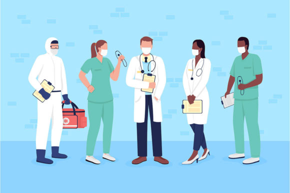 Doctors and Nurses in Medical Masks Graphics