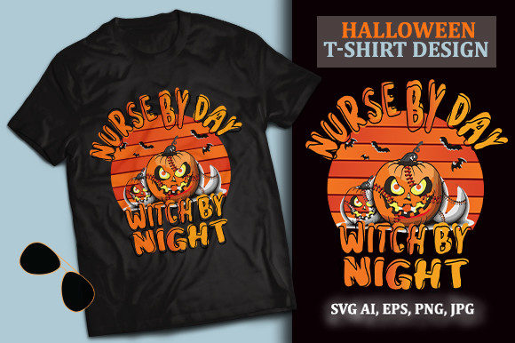 Halloween T-shirt-nurse by Day Witch by. Graphics