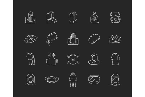 Medical PPE Chalk White Icons Set