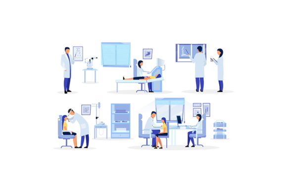 Medical Workers Diagnosing Character Set Graphics